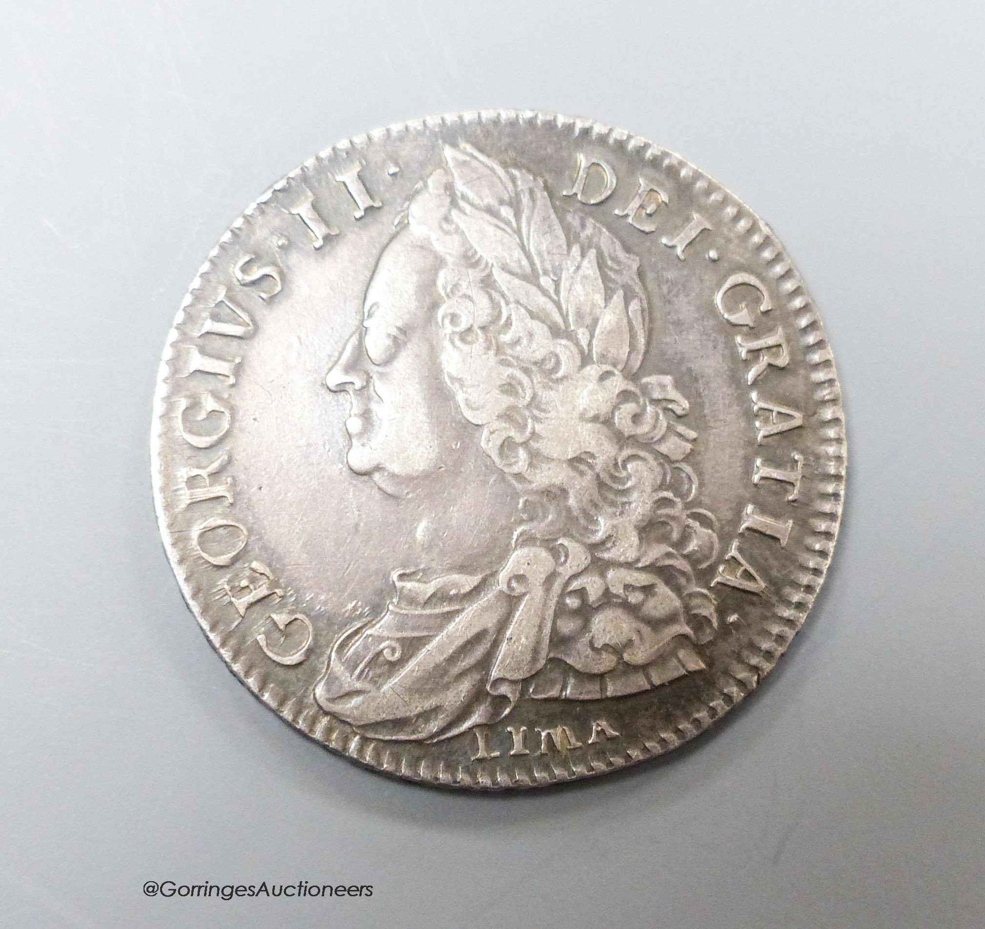 George II Halfcrown 1746 Decimo Nono, LIMA below bust, VF